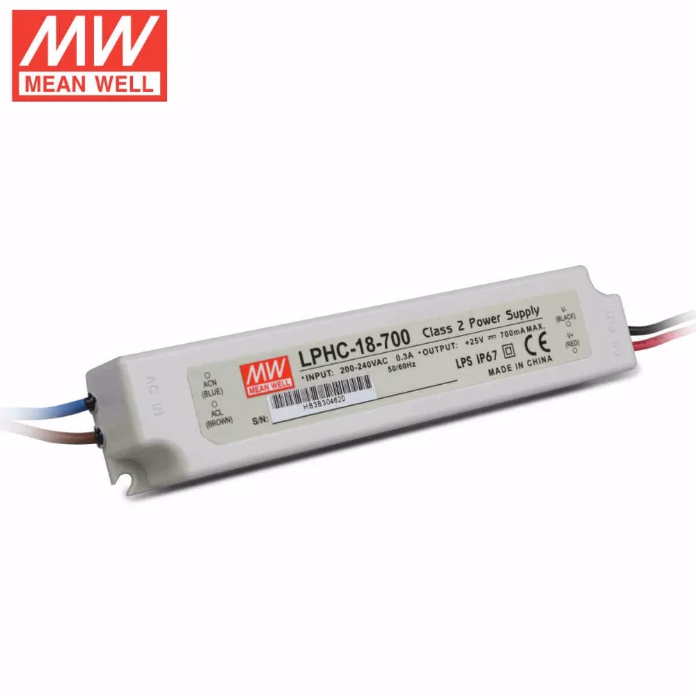 

Mean Well LPHC-18-700 18W 6~25V 700mA LED Waterproof Driver, Single Output Switching Power Supply
