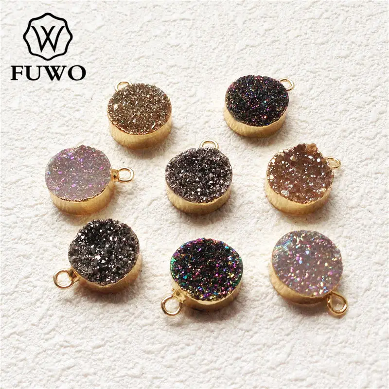 FUWO 10 мм Angel Aura Druzy кулон с титановым гальваническим кварцевым кристаллом
