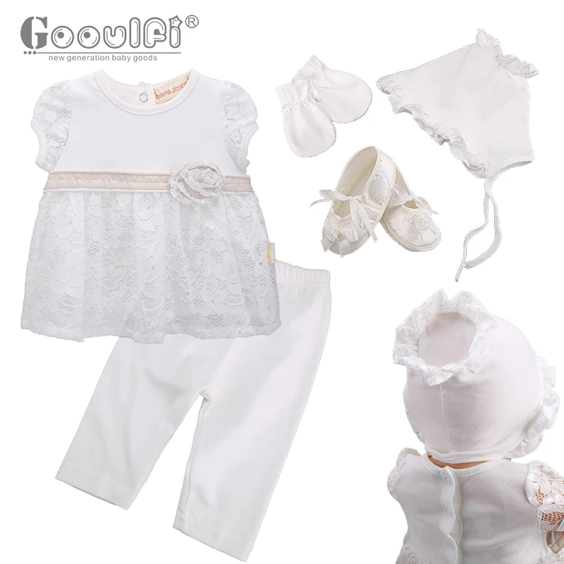 

Gooulfi Girl Baby Clothing Set Cotton White Cream 5Pcs Newborn Clothes For Christening 3-9 Months Baptism Baby Set Girl 2018