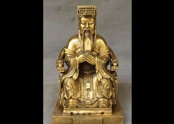 

hui88K846<<<>>12" FengShui Chinese Pure Brass Heavenly King Dragon Jade Emperor God Statue