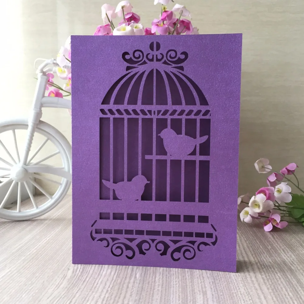 50pcs New Arrived Laser Cut Pearl Paper Event Party Supplies Decoration birdcage design wedding invitation card | Дом и сад