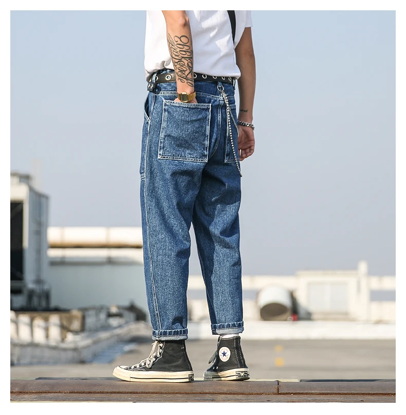 Для мужчин модные повседневное свободные джинсовые штаны шаровары мужские джинсы, брюки Японии Harajuku уличная хип хоп штаны