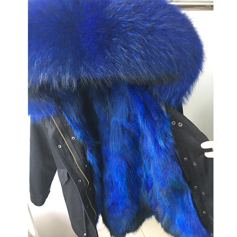 MAOMAOKONG зимняя куртка супер большой медведь меховой воротник настоящий медведь натуральный Лисий мех трава тонкий длинный женский жакет - Цвет: Королевский синий