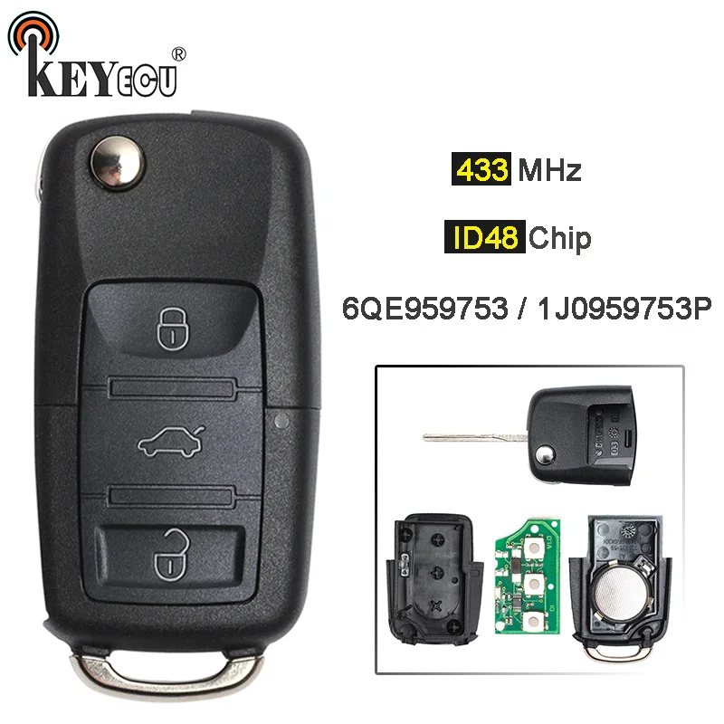 

KEYECU 1x/ 3x 433MHz ID48 Chip 6QE 959 753/ 1J0 959 753 P 3 Button Remote Key Fob for Volkswagen Fox Gol Sharan Beetle Je*tta