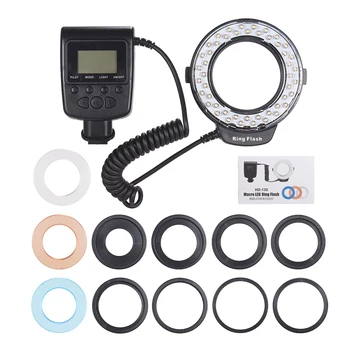 

3000-15000k Macro Led Ring Flash Diffuser Light Lcd Display Gn46 Power Control With Adapter Rings For Canon Cameras Accessories