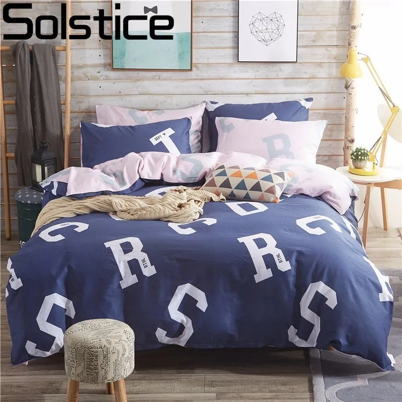 

Solstice Textile Striped Lattice Letter Style 100% Cotton 4pcs Bedding Sets Bed Sheet Pillowcase Duvet Cover Set Bedclothes 50