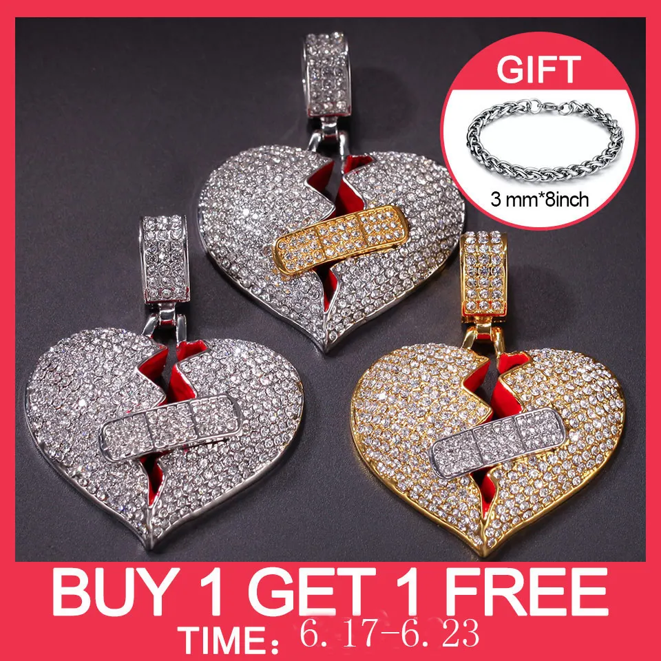 

Colorful gem Hip Hop Pendant Necklace for Men Women Iced out Chain Broken Heart Crystal Pendants Stone Pop Gems Trendy Jewelry