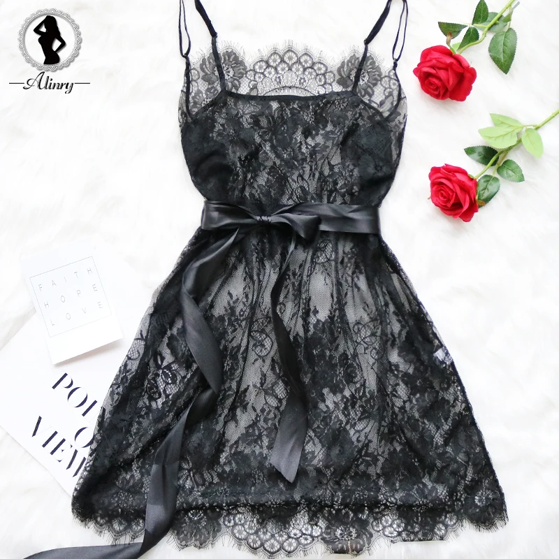ALINRY Sexy Baby Doll Lingerie Lace Erotic Women Plus Size Nightwear Chemise Costumes Black Exotic Perspective Underwear Dress