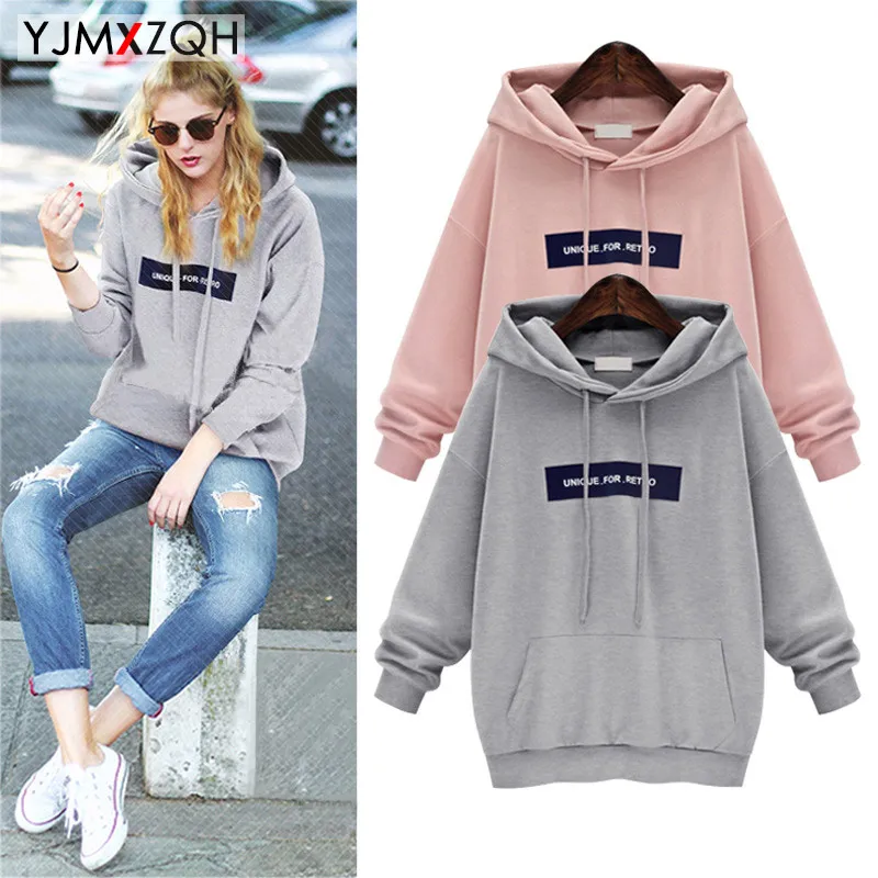 Women Pink Hoodies Sweatshirt Casual Harajuku Tracksuit Pocket Design