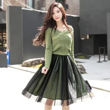 Vestidos verano originais 2018 marca outono inverno moda cintura patches de malha de manga comprida vestido de camisola de malha mulheres por atacado