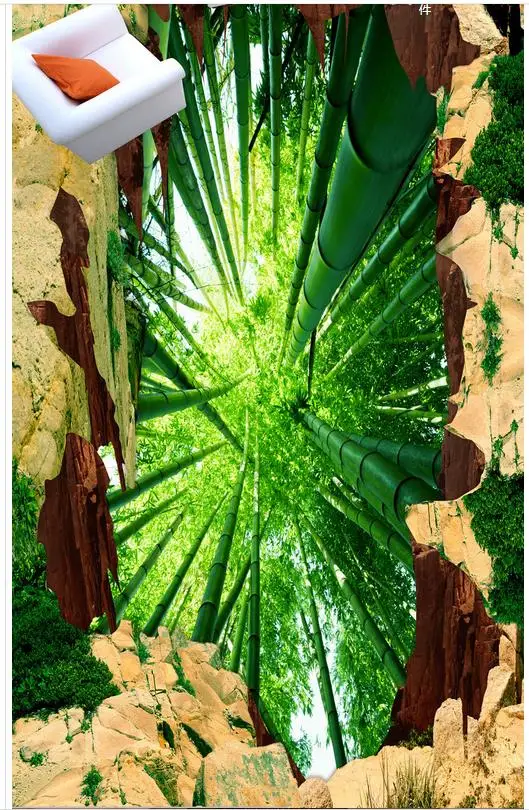 3D Floor Custom Photo Floor 3D Wallpaper Modern Art Bamboo Forest 3D Flooring PVC Wall Paper Self-adhesive Floor Mural