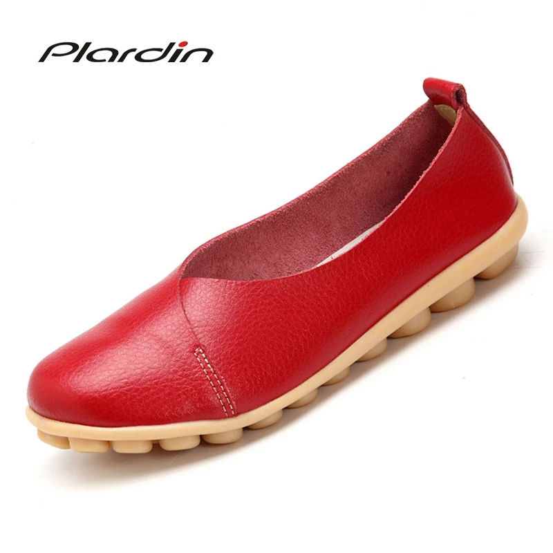 

plardin 2018 Genuine Leather Bowtie Women Ballet Flats Summer Casual Women's Shoes Woman Loafers Leather Retro Nurse Mom Shoes