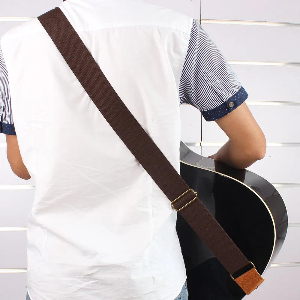 Регулируемый ремень гитары тканый хлопчатобумажный ремень для гитары с кожаными концами для электрической акустической народной гитары удобный
