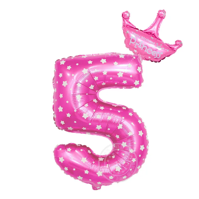 32 дюйма розовый номер шары из фольги с короной набор для приготовления чая 1 2 3 4 5 6 7 8 9 лет старый для маленьких мальчиков и девочек День рождения Фольга шар украшения - Цвет: 32inch Pink 5