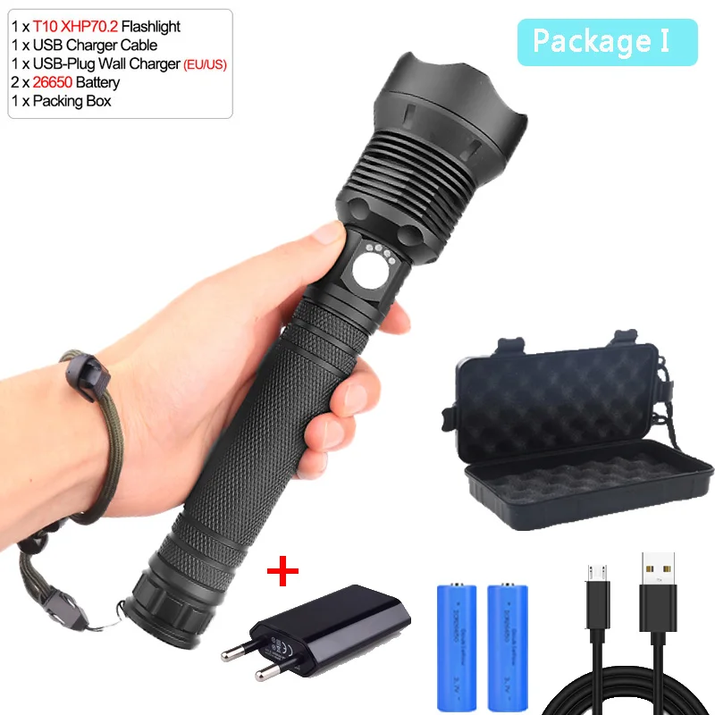 Package I Самая мощная лампа xhp70.2 самый мощный фонарик usb Zoom СВЕТОДИОДНЫЙ Фонарь xhp70 xhp50 18650 или 26650 батарея Лучший Отдых на природе - Испускаемый цвет: Package I