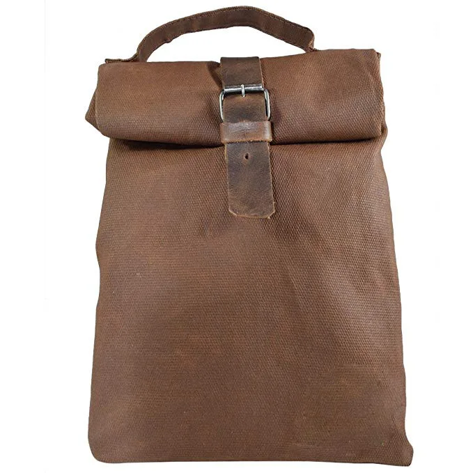 

Waxed Canvas Insulated Reusable Lunch Bag Grip Easy Carry for Work Travel Handmade easy to clean