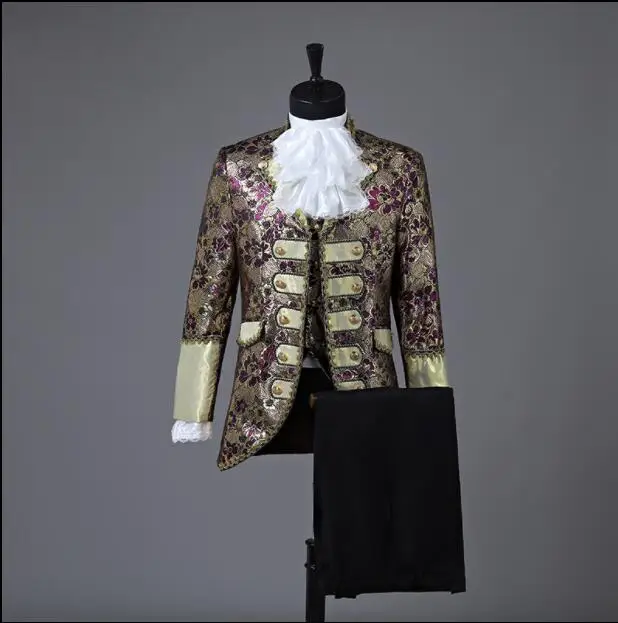 Мужской винтажный Европейский королевский корт барокко Костюм Принца Хэллоуин униформа косплей пальто кружевная верхняя одежда с воротником