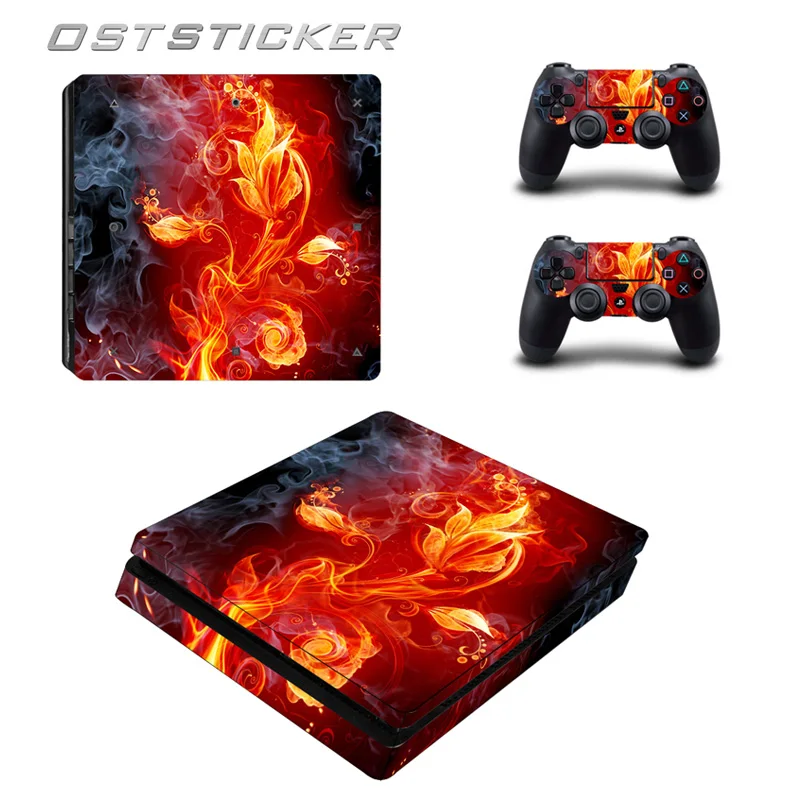 

30% off OSTSTICKER Red Fire Color Flower Decal Skins for Ps 4 Slim for Playstation4 Slim for ps4 slim Vinyl Sticker Case