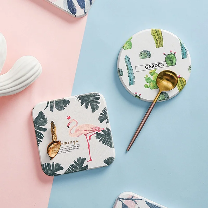 

Tableware Pad Tropical Plant Dining Table Mat Heat Insulation Placemats Flamingo Unicorn Green Leaf Cactus Bowl Coaster Non-Sli