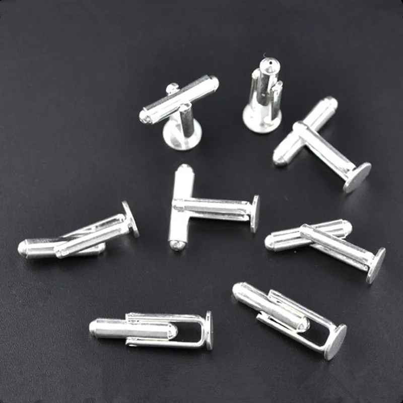 

100Pcs Silver Plated Cufflinks Round Pad Setting 8mm DIY Copper Cuff Links 25x8mm