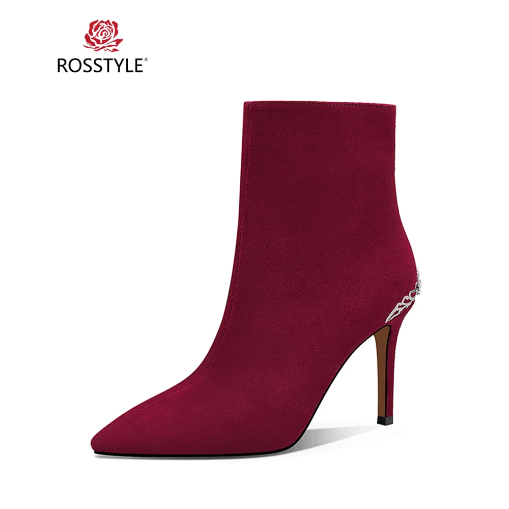 

ROSSTYLE 2018 Winter Warm Woman Ankle Boot Solid Genuine Leather Thin Heel Short Boot Elegant Pointed Toe Casual Soft Boots B55