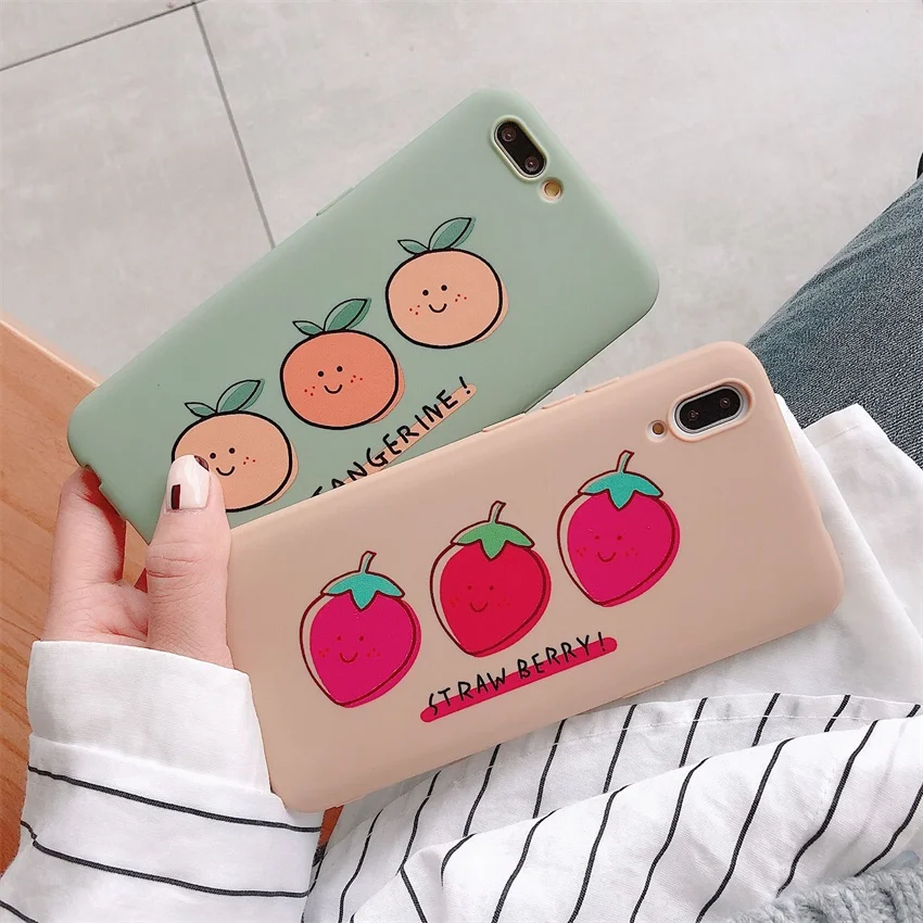 

New Summer Fresh Style Phone Cases for iPhone X XR XS Max Cute Strawberry Oranges Soft Phone Back Cover for iPhone 6 6s 7 8 Plus