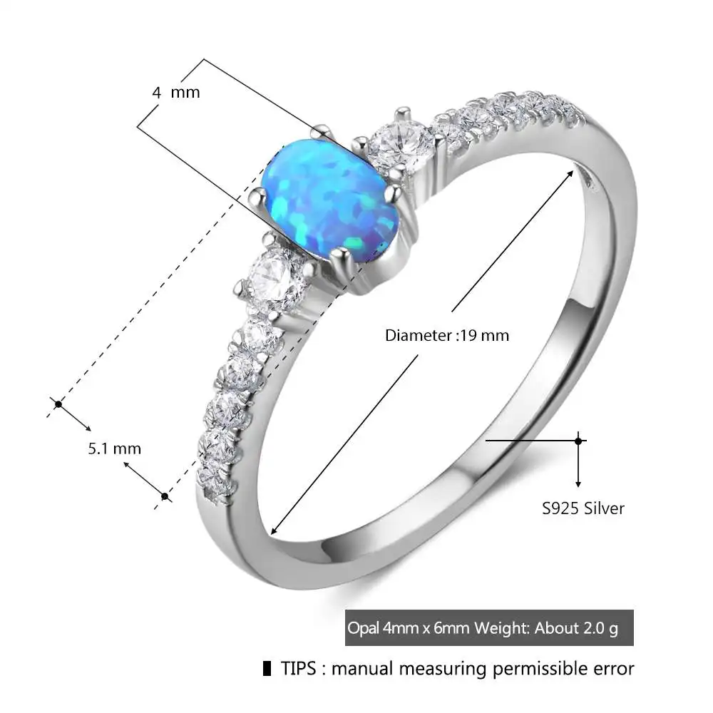 Soild 925 Sterling Silver Ring Oval Blue Opal Stone Elegant Wedding Jewelry Gifts For Women (JewelOra RI103627 )