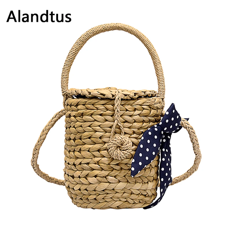 

Alandtus 2019 handmade women handbag vintage beach bag straw rope knitted big messenger bag for summer bolsa feminina A487