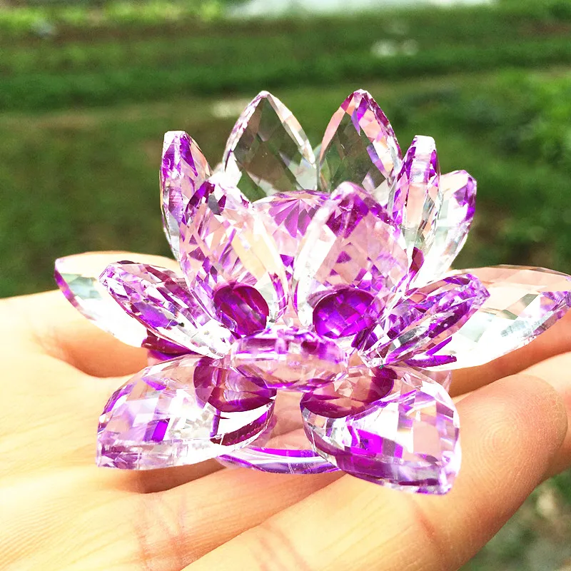 100mm Colorful K9 Crystal Lotus Flower Glass Crafts Natural Stones