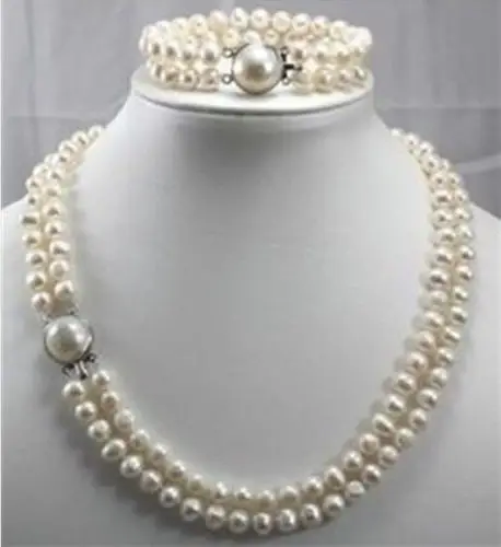 

FREE SHIPPING HOT sell new Style >>>> new double strands 9-10mm Australian south sea white pearl necklace bracelet