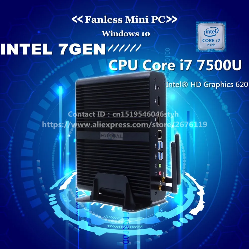 Lowest Price [Core i7 7500U ] Eglobal 7th Gen Mini pc Windows 10 Kaby Lake Fanless Computer TV Box 4K HD Display HTPC 300M Wifi Free shipping