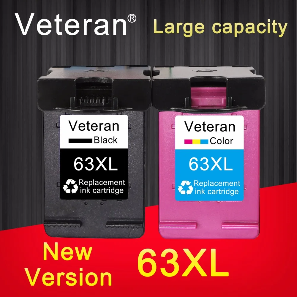 2PK Black Color Ink Cartridges for HP 63XL Deskjet 1110 1112 OfficeJet 5255 5258