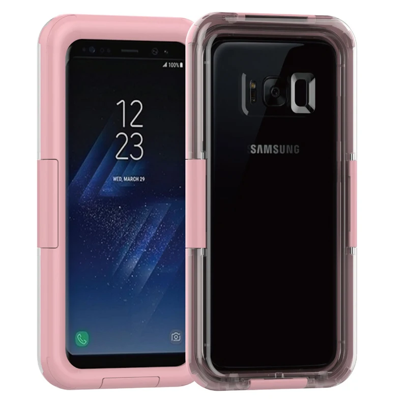 Для samsung S9 S8 S10 Plus S10E плавание двойное использование вода/грязь/ударопрочность для iphone 6 7 8 Plus X XS чехол для MAX XR водонепроницаемые сумки - Цвет: Pink