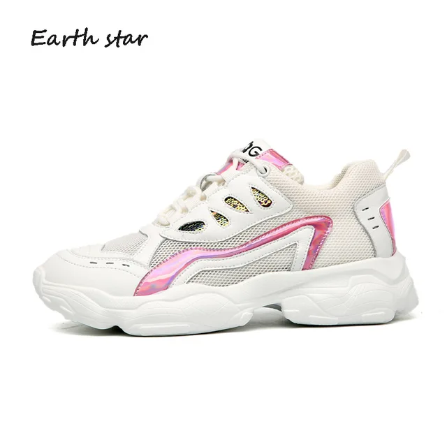 Femmes Clunky Sneakers Platform Vulcanized Chaussures Dames Casual Sports Chaussures en Plein Air Lace Up Chunky Trainers Chaussures Printemps Automne