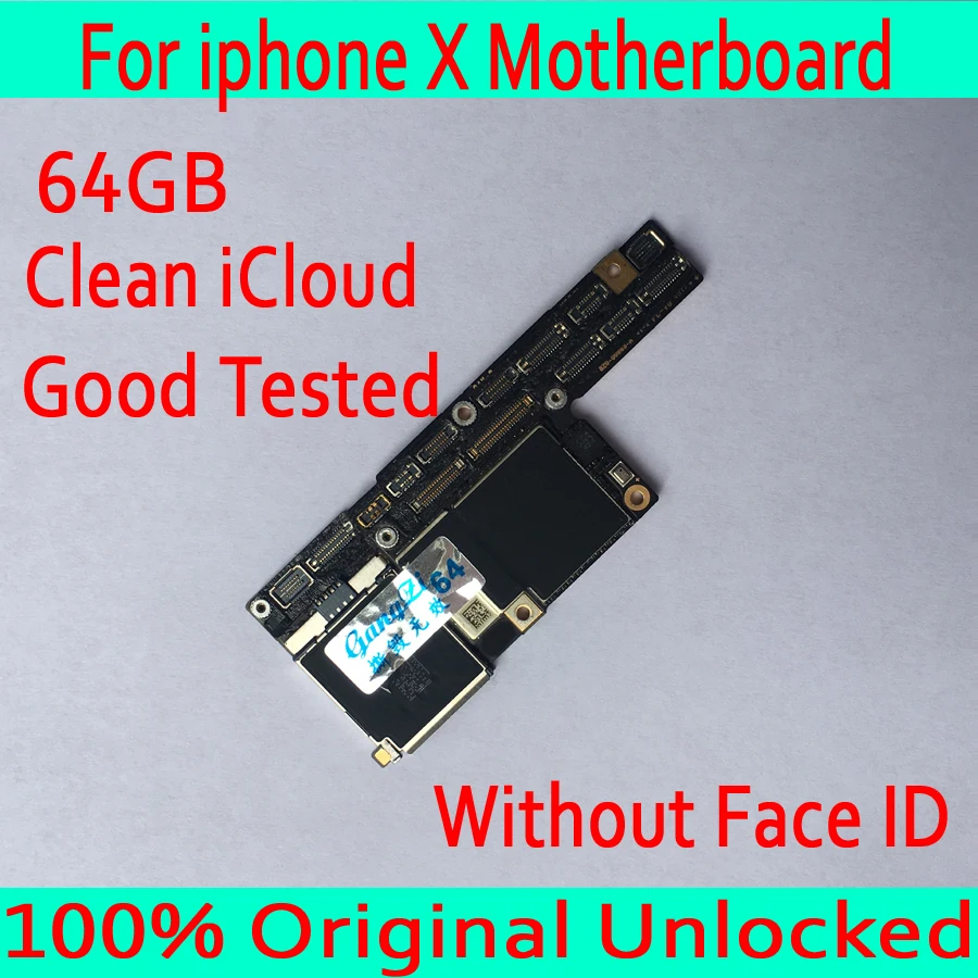 

unlocked for iphone x Motherboard without Face ID+ with Chips 100% Original for iphone X Logic boards 64GB with Clean iCloud