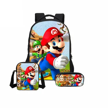 

20 New 3pcs/Set School Bag Super Mario Printing Backpack Children Combination Bookbag Fashion Boy School Backpack Daily Mochila