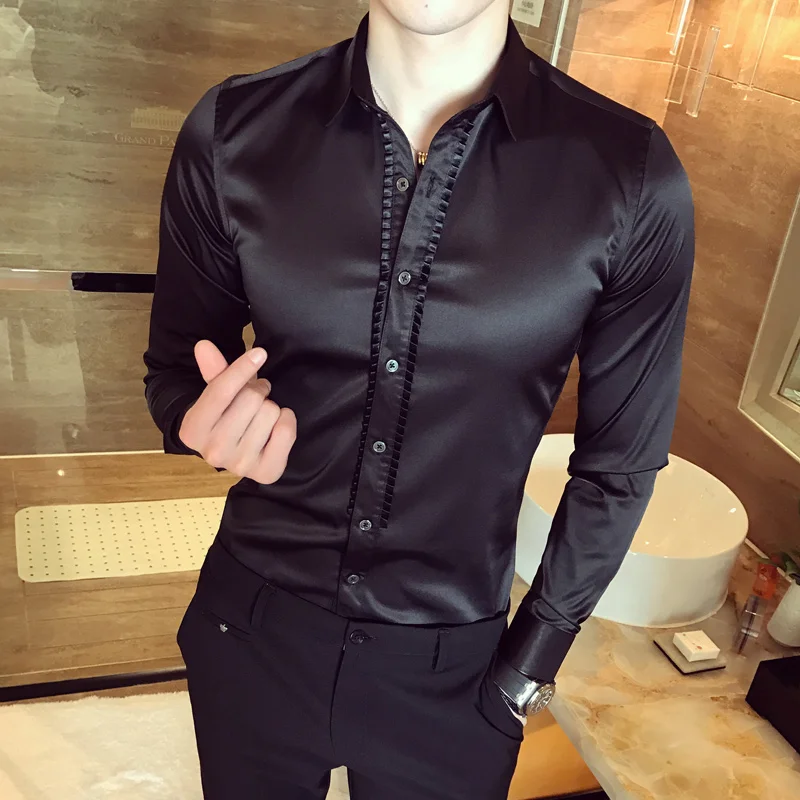 

Vintage Shirts Mens Baroque Shirts Mens Club Outfits Camisa Smoking White Shirt Wedding Dress Luxury Social Slim Fit Black Royal