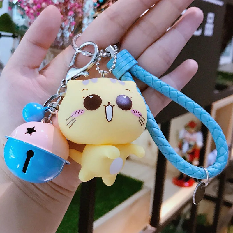 

Fashion Keychains Cute Kawaii Cat Key Chain Ring Anime Leather Rope Keychain Creative Trinket Charm Women Girl Kids Keyring
