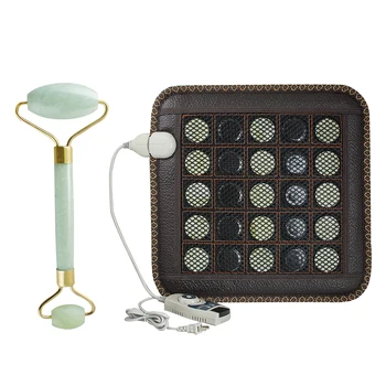 

Natural Jade Germanium Tourmaline Stones Infrared Heating Mat + Natural Jape Facial Beauty Massage Tool Jade Roller