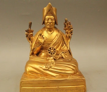 

8" China Chinese Tibetan Bronze 24K Gold Buddhism Seat Lama Je Tsongkhapa Buddha