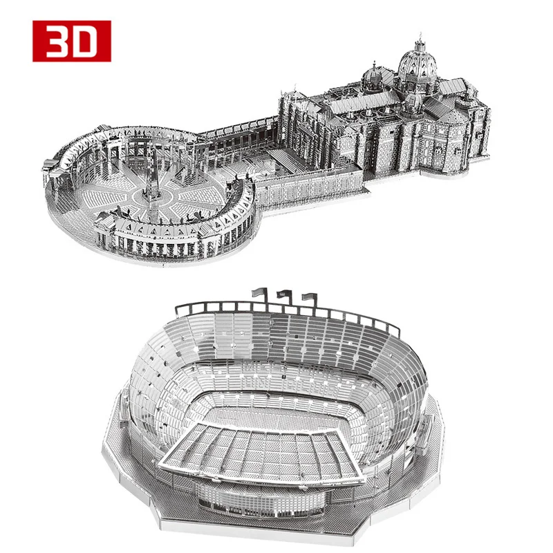 2 pièces ensemble NanYuan 3D métal Nano Puzzle St pierre basilique Camp Nou stade construire assembler des Kits de modèle bricolage 3D Laser coupe Puzzle jouet