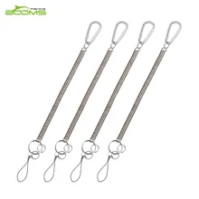Booms Fishing 4pcs Coiled Lanyard or Safety Rope Wire Steel Camping Secure Pliers Lip Grips 2.3m Max Stretch Fishing Tackle Tool