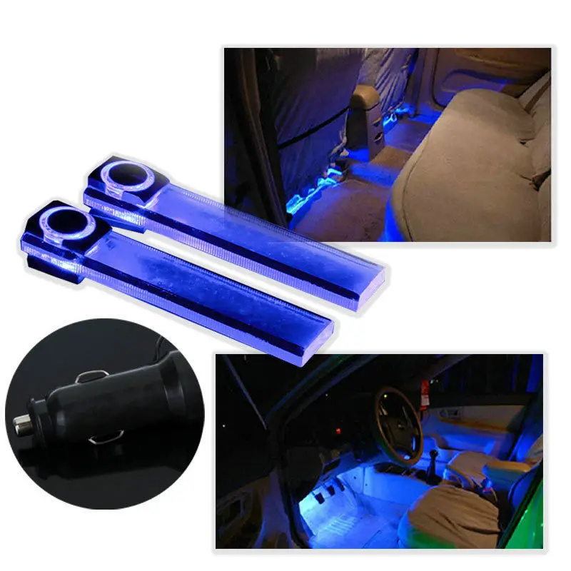 4 LED Car Interior Decoration Floor Decorative Light Blue Car Cigarette