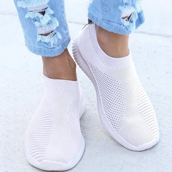 Women Shoes Knitting Sock Sneakers Women Spring Summer Slip On Flat Shoes Women Plus Size Loafers Flats Walking krasovki Famela 3