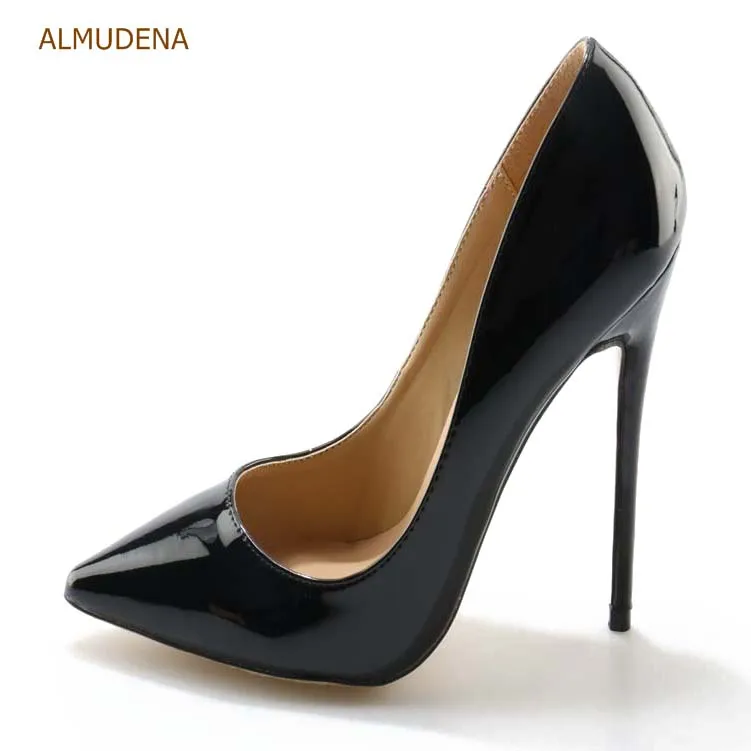 ALMUDENA/фиолетовые туфли-лодочки из лакированной кожи с острым носком свадебные туфли без застежки с закрытым носком 12 см вечерние туфли на высоком каблуке 10 см, 8 см туфли-лодочки, размер 45