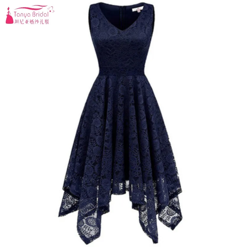 

Women's Cocktail V-Neck Dress Floral Lace Handkerchief Hem A Line Homecoming Dress DQG946