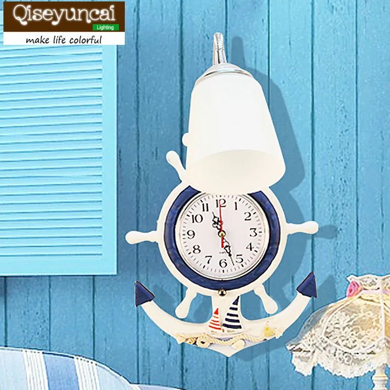 

qiseyuncai 2018 new Mediterranean children's room wall lamp cartoon bedroom bedside aisle balcony LED background wall lamps