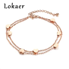 Lokaer Мода темперамент Нержавеющая сталь Сердце двухслойный браслет& ножной браслет дамы ювелирные изделия оптом