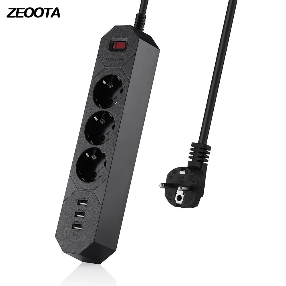 

Power Strip Surge Protection EU Plug 3 Outlets Socket with USB Charger 3 Ports 4000W Adapter 1.8m Extension Cord for Phone PC
