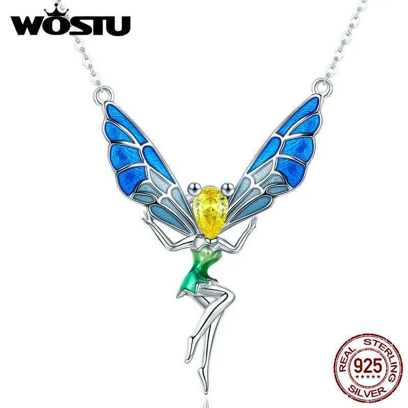 

WOSTU Original Brand Real 925 Sterling Silver Butterfly Fairy Pendant Necklace For Women Fine Jewelry Gift For Lover CQN253